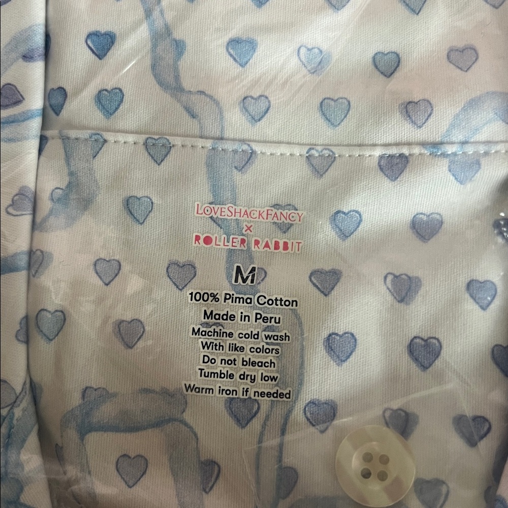 LoveShackFancy x Roller Rabbit Blue Luna Bow Hearts Polo Long Sleeve Pajamas - Picture 7 of 11